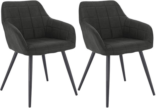 24goodz Dining Chair Set of 2 with Armrests - Ergonomic Comfort - Sturdy and Stylish - Fabric and Metal - Grey