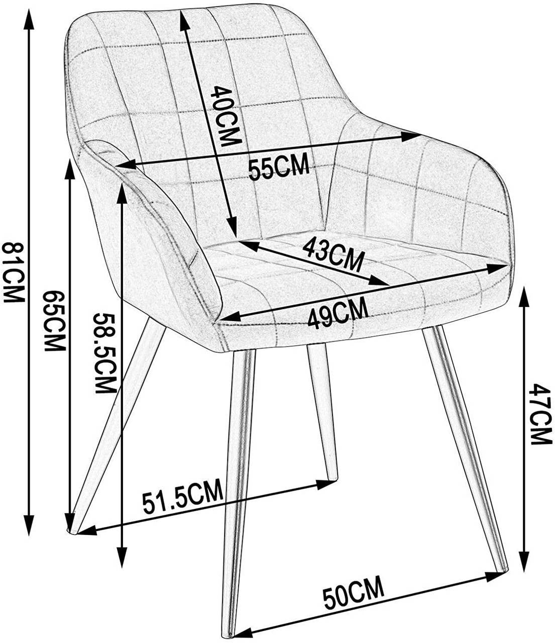 24goodz Dining Chair Set of 2 with Armrests - Ergonomic Comfort - Sturdy and Stylish - Fabric and Metal - Grey