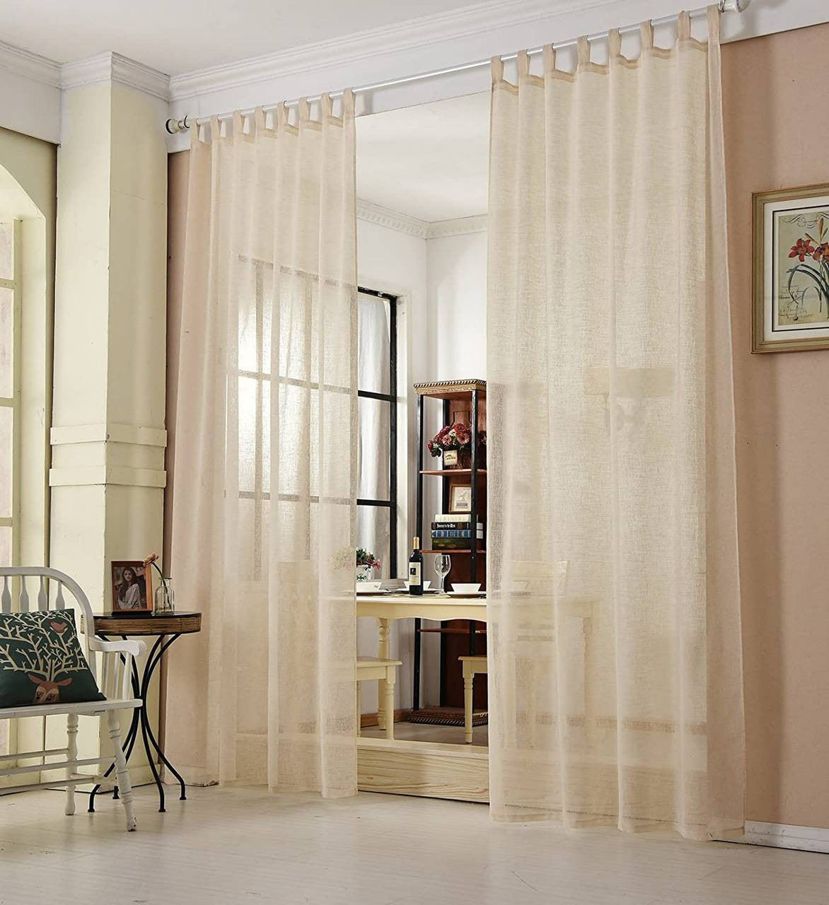24goodz Set of 2 Curtains with Loop - Elegant Linen Look - 100% Polyester - For All Rooms - Sand 140x245 cm - sd
