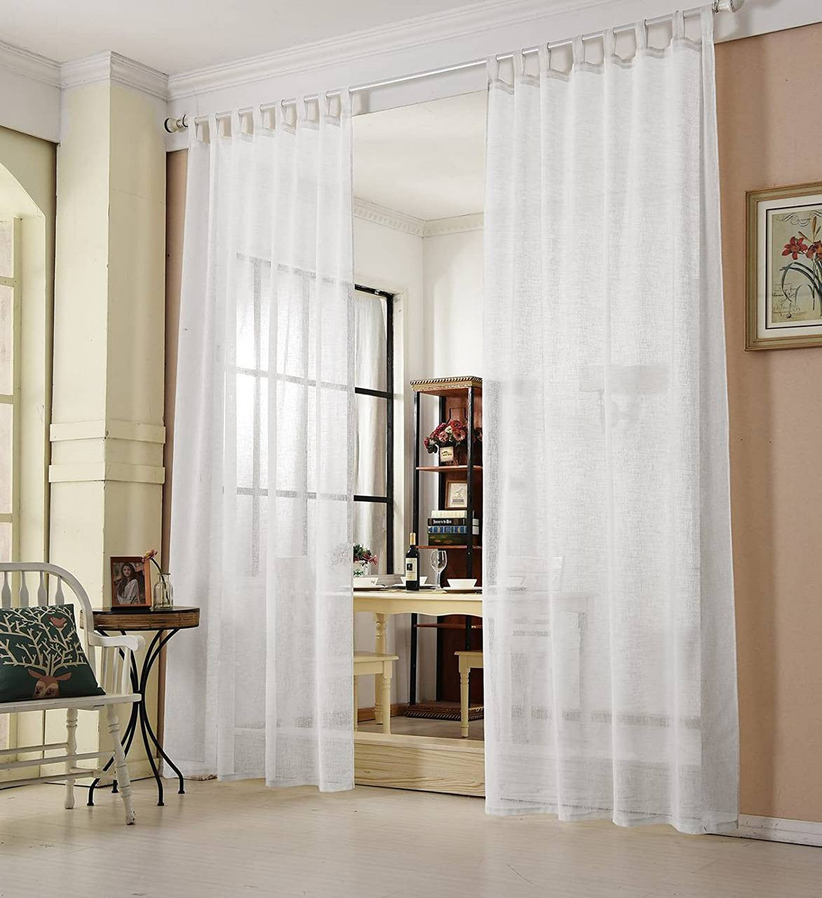 24goodz Set of 2 Curtains with Loop - Elegant Linen Look - 100% Polyester - For Home Decor - White 140x225 cm - ws