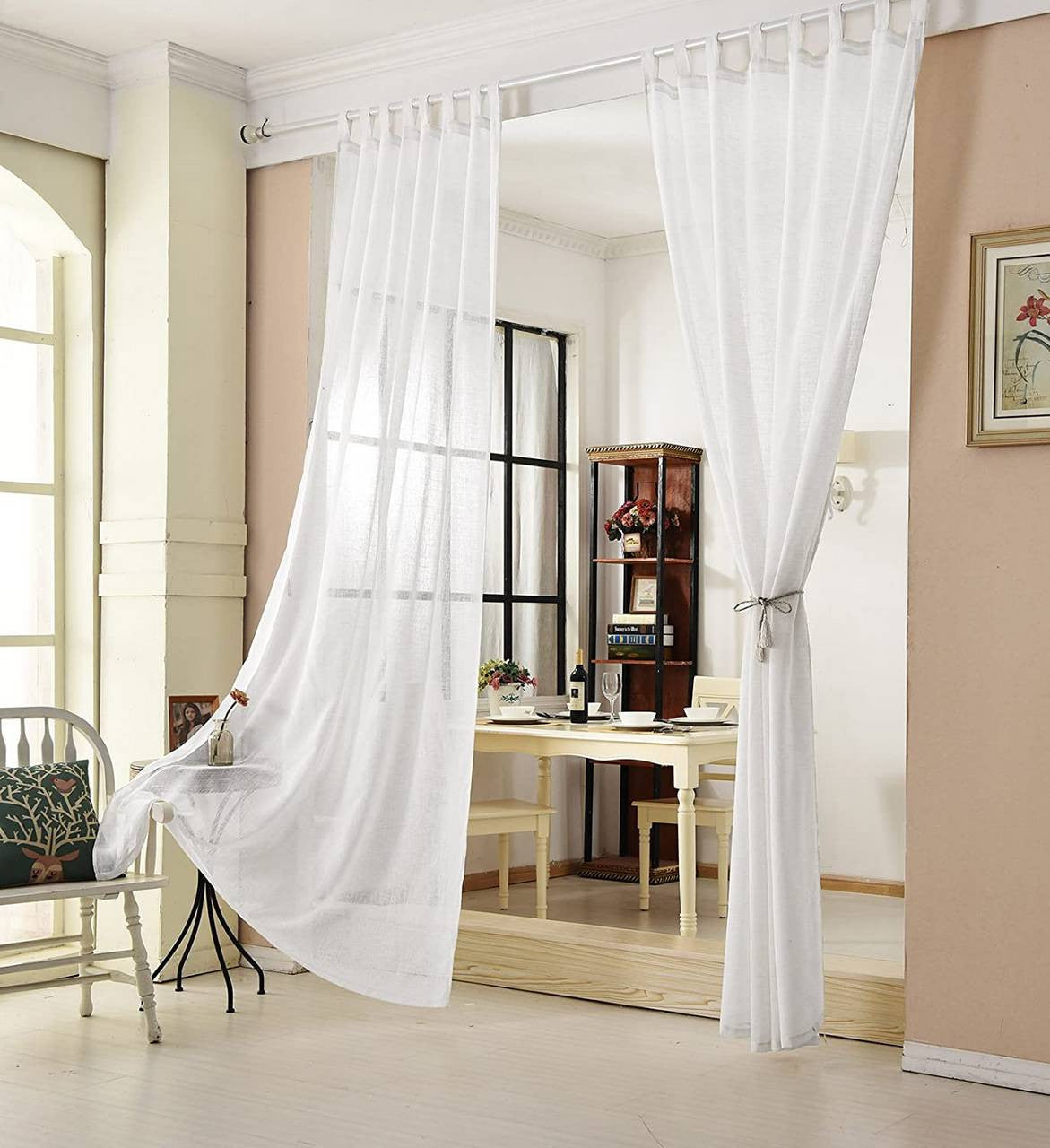 24goodz Set of 2 Curtains with Loop - Elegant Linen Look - 100% Polyester - For Home Decor - White 140x175 cm - ws