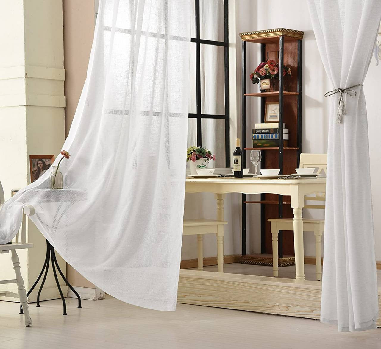 24goodz Set of 2 Curtains with Loop - Elegant Linen Look - 100% Polyester - For Home Decor - White 140x225 cm - ws
