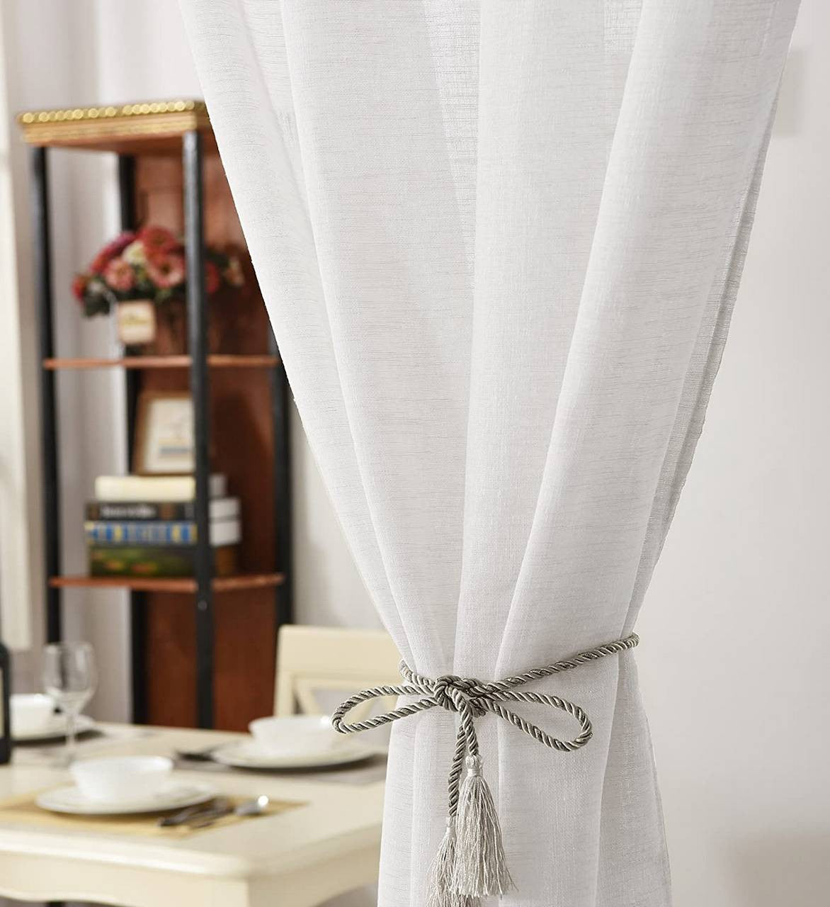 24goodz Set of 2 Curtains with Loop - Elegant Linen Look - 100% Polyester - For Home Decor - White 140x225 cm - ws