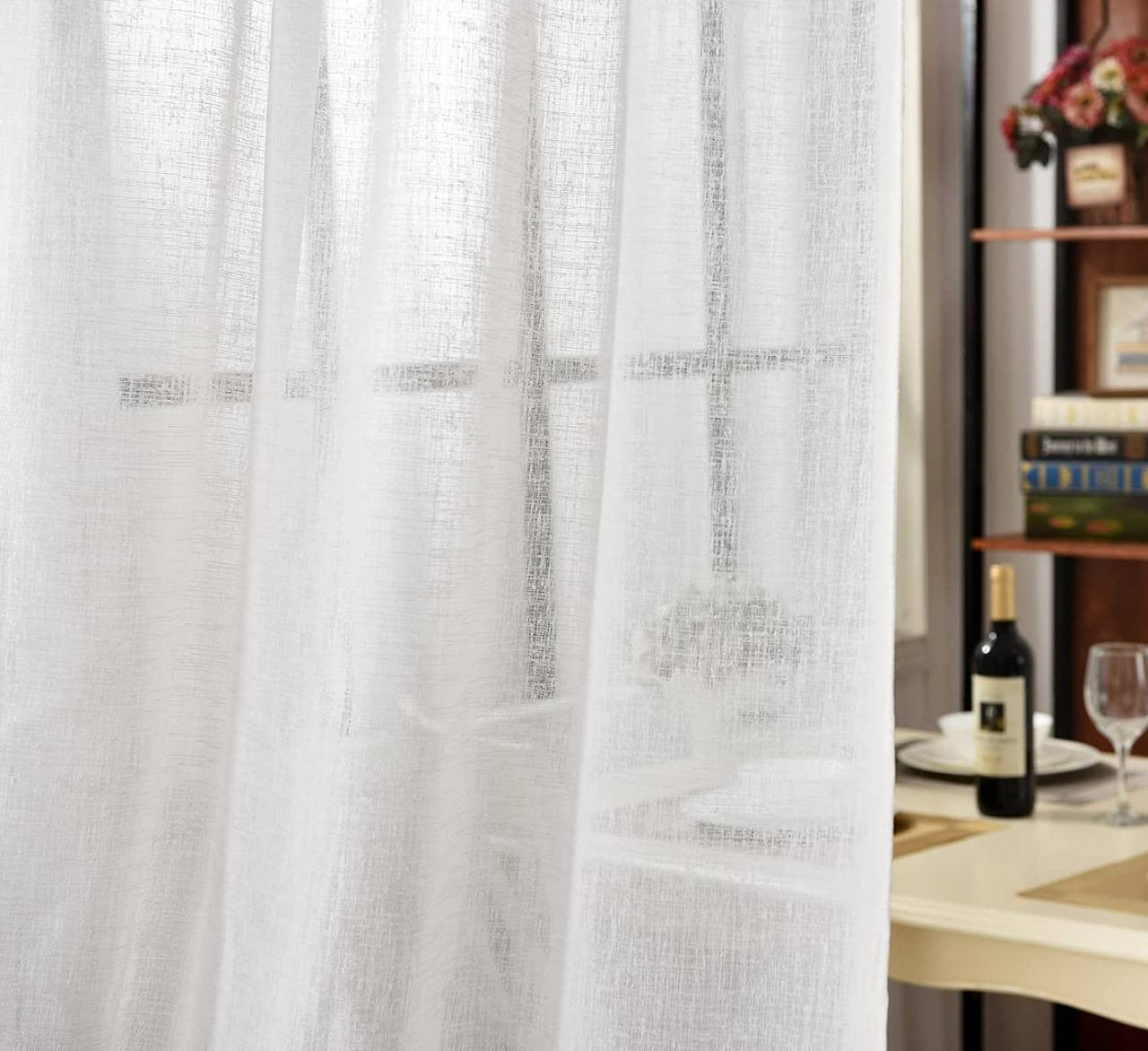 24goodz Set of 2 Loop Curtains - Elegant Linen Look - 100% Polyester - For Home Decor - White 140x245 cm - ws