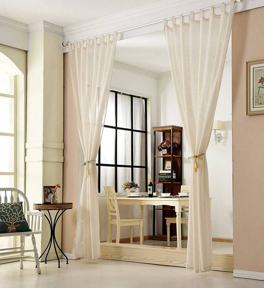 24goodz Set of 2 Curtain Panels - Elegant Linen Look - Light Filtering - 100% Polyester - For Living Room and Bedroom - Cream 140x225 cm