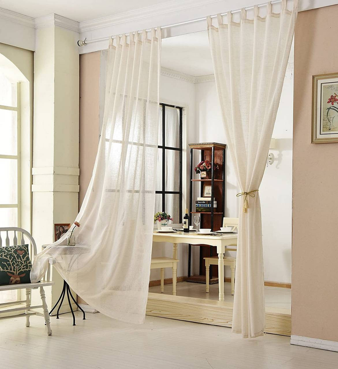 24goodz Set of 2 Curtains - Elegant Linen Look - Light Filtering - 100% Polyester - For Every Room - Cream 140x245 cm