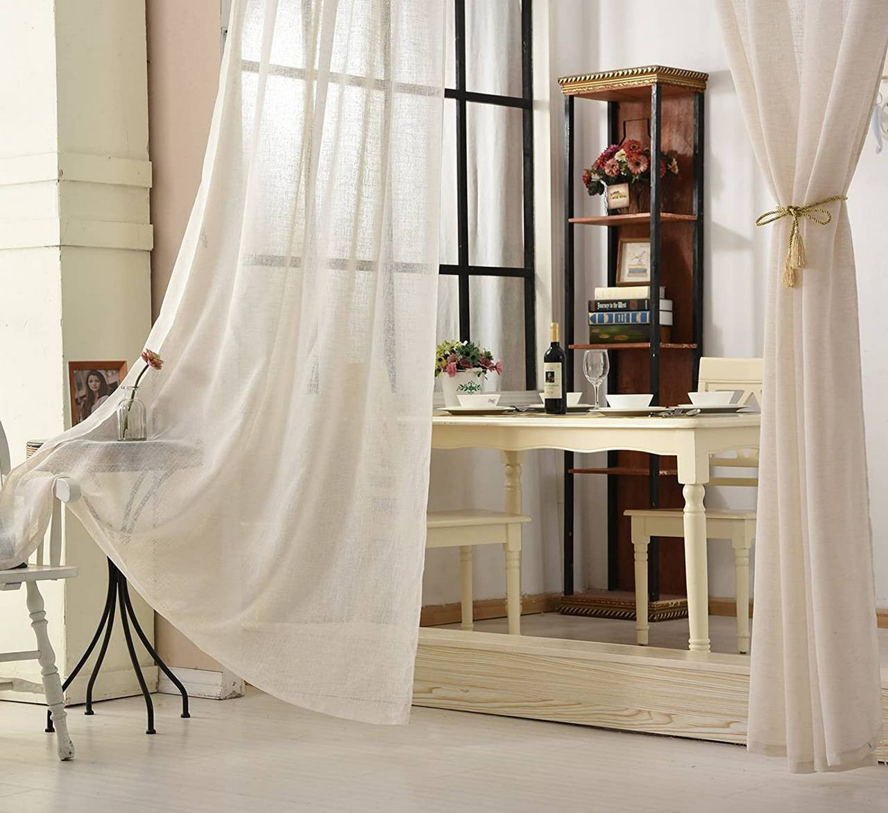 24goodz Set of 2 Curtain Panels - Elegant Linen Look - Light Filtering - 100% Polyester - For Living Room and Bedroom - Cream 140x225 cm