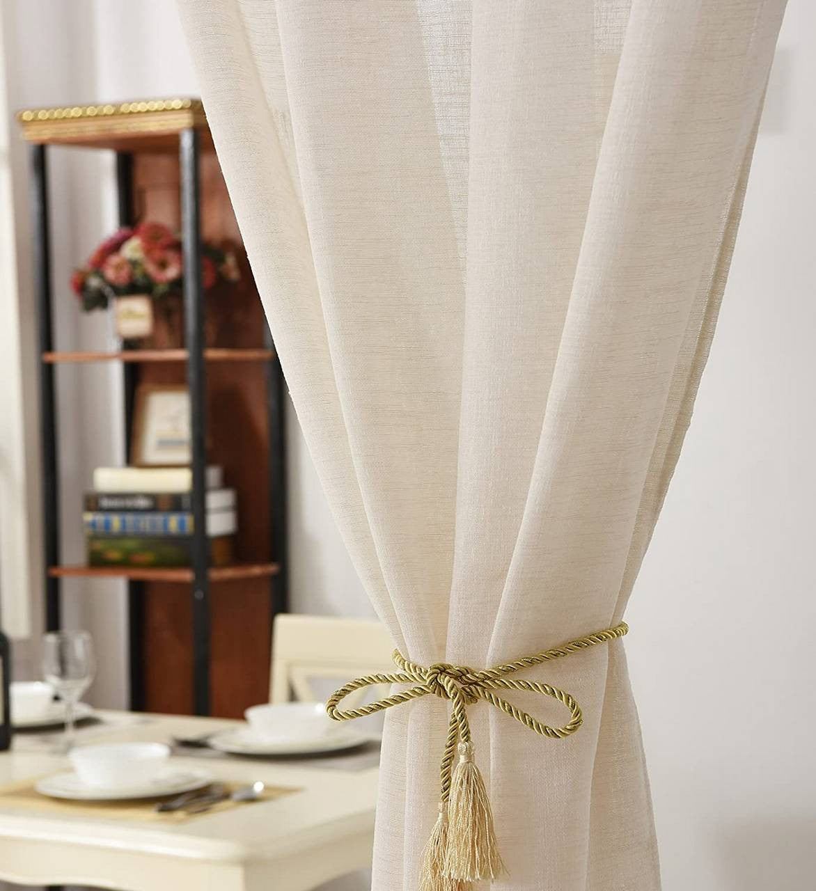 24goodz Set of 2 Curtains - Elegant Linen Look - Light Filtering - 100% Polyester - For Every Room - Cream 140x245 cm