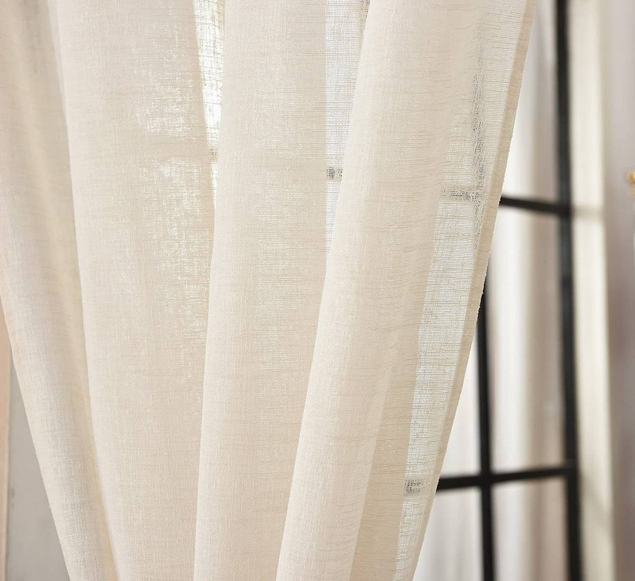 24goodz Set of 2 Curtains - Elegant Linen Look - Light Filtering - 100% Polyester - For Every Room - Cream 140x245 cm