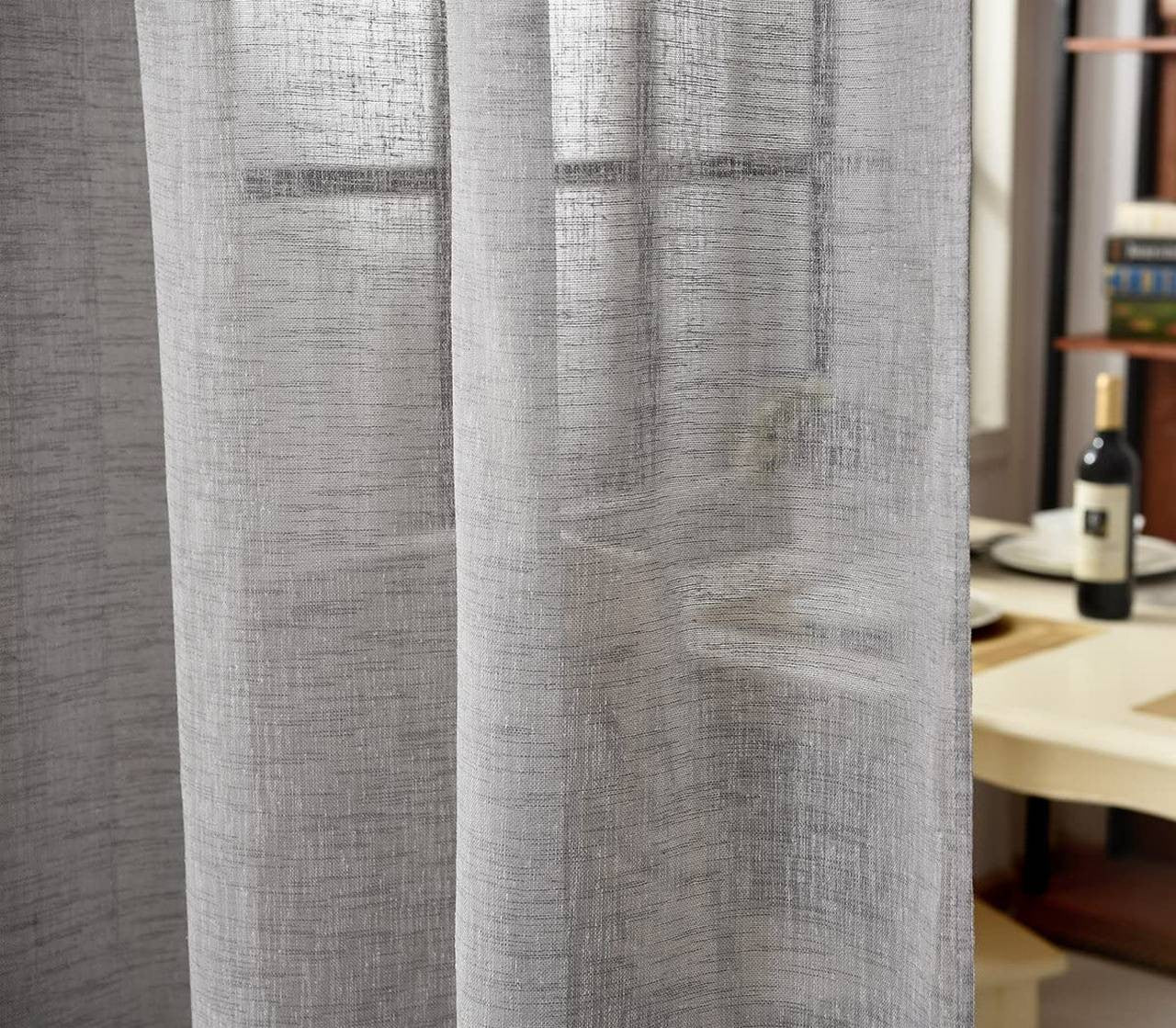 24goodz Set of 2 Curtains with Loop Top - Elegant Linen Look - 100% Polyester - For Home Decor - Dark Grey - 140x245 cm - dgr