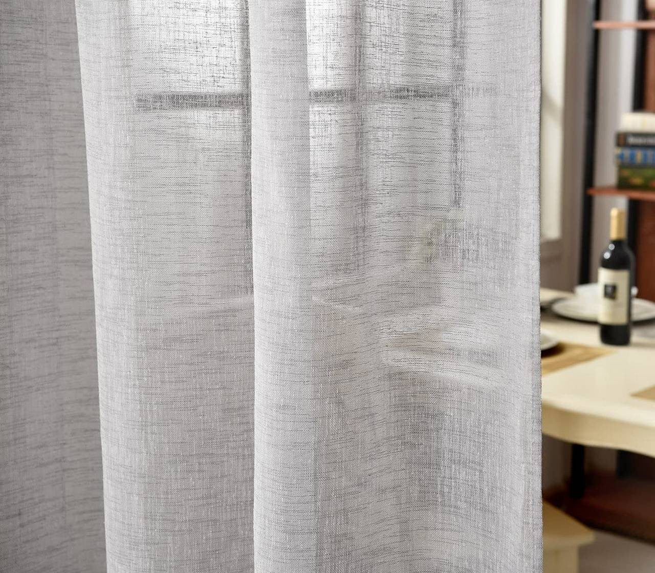 24goodz Set of 2 Curtains with Loop - Elegant Linen Look - 100% Polyester - For Home Decor - Light Grey 140x225 cm - hgr