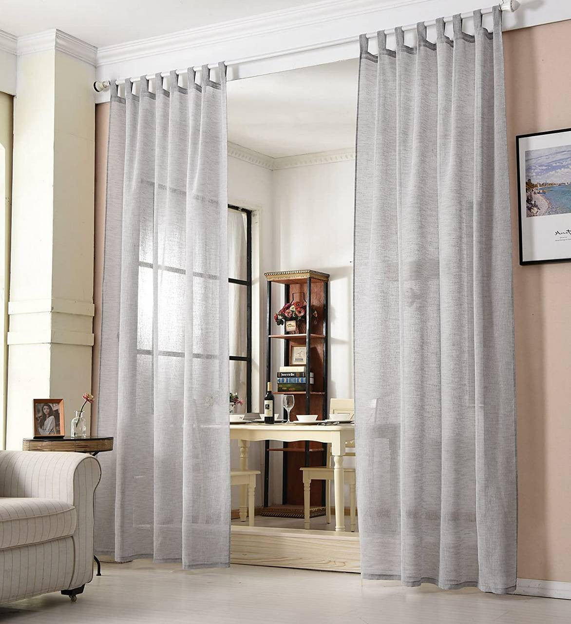 24goodz Set of 2 Curtains with Loop - Elegant Linen Look - 100% Polyester - For Home Decor - Light Grey 140x225 cm - hgr