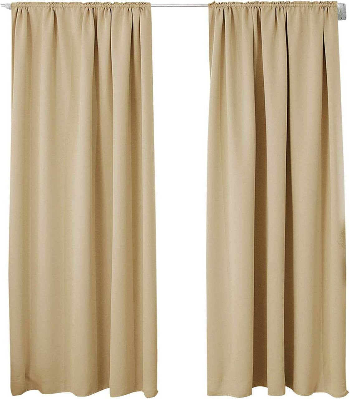 24goodz Blackout Curtains 250g/m² with Ruffle Tape (Set of 2) - Energy Saving & Sound Absorbing - 100% Polyester - Champagne - 135x225 cm - cp