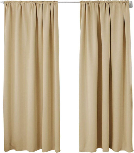 24goodz Blackout Curtains 250g/m² with Ruche Band (Set of 2) - Energy Saving & Noise Absorbing - 100% Polyester - For Home & Office - Champagne 135x245 cm - cp