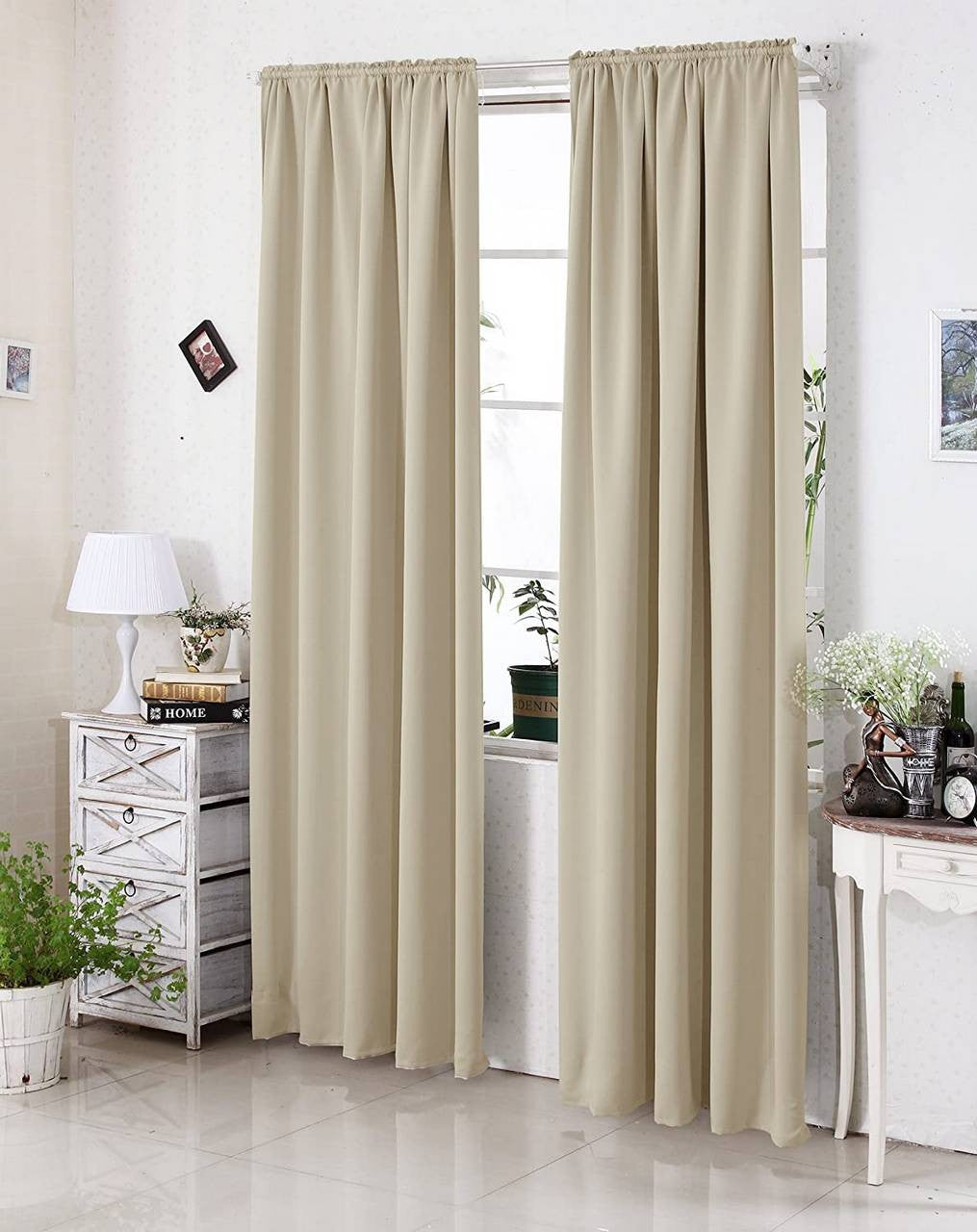 24goodz Blackout Curtains 250g/m² with Ruffle Tape - Energy Saving - Durable Polyester - For Home & Office - Sand 135x225 cm - sd