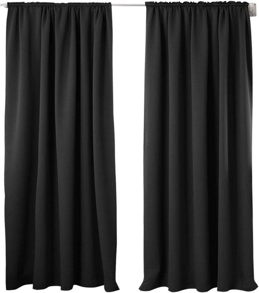 24goodz Blackout Curtains with Ruffle Tape - Durable and Stylish - 100% Polyester - For Home and Office - Black 135x175 cm - sz