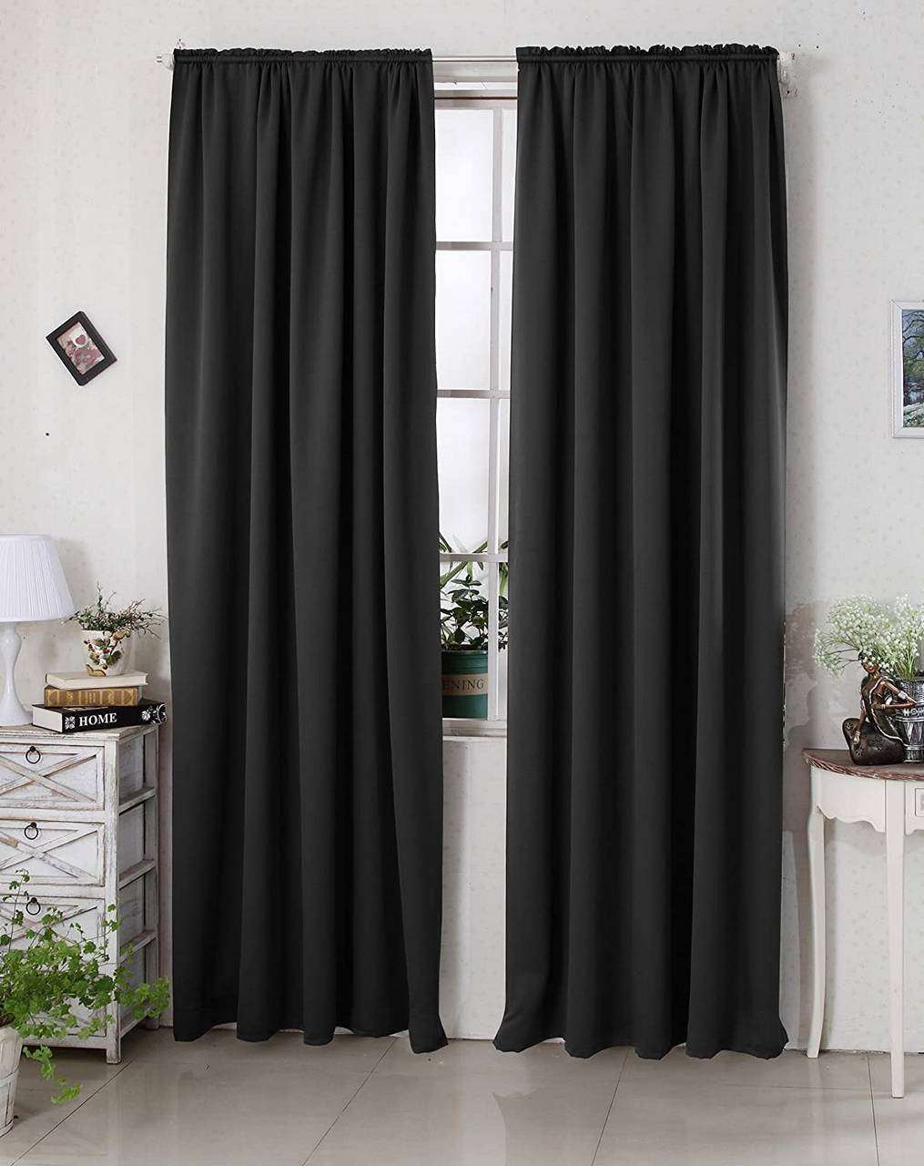 24goodz Blackout Curtains - Excellent Light Blocking - Energy Efficient - 100% Polyester - For Home and Office - Black - 135x245 cm - sz