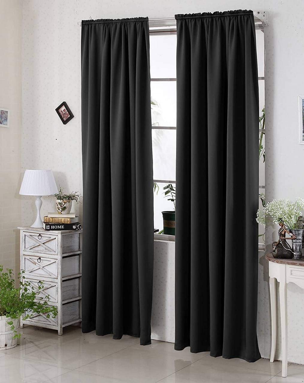 24goodz Blackout Curtains - Excellent Light Blocking - Energy Efficient - 100% Polyester - For Home and Office - Black - 135x245 cm - sz