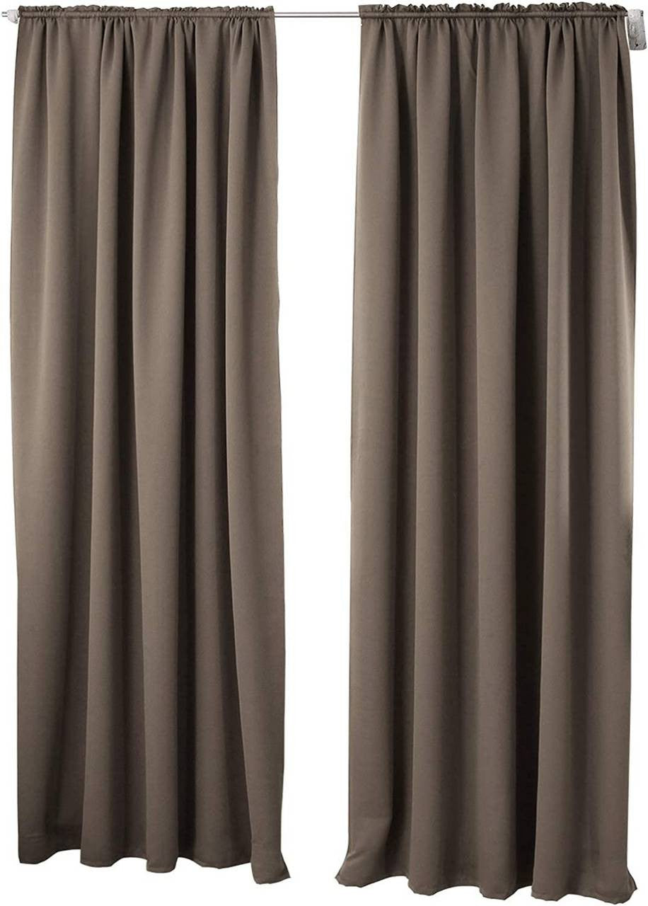 24goodz Blackout Curtains 250g/m² with Ruffle Tape (Set of 2) - Energy Saving & Sound Absorbing - 100% Polyester - Taupe - 135x245 cm