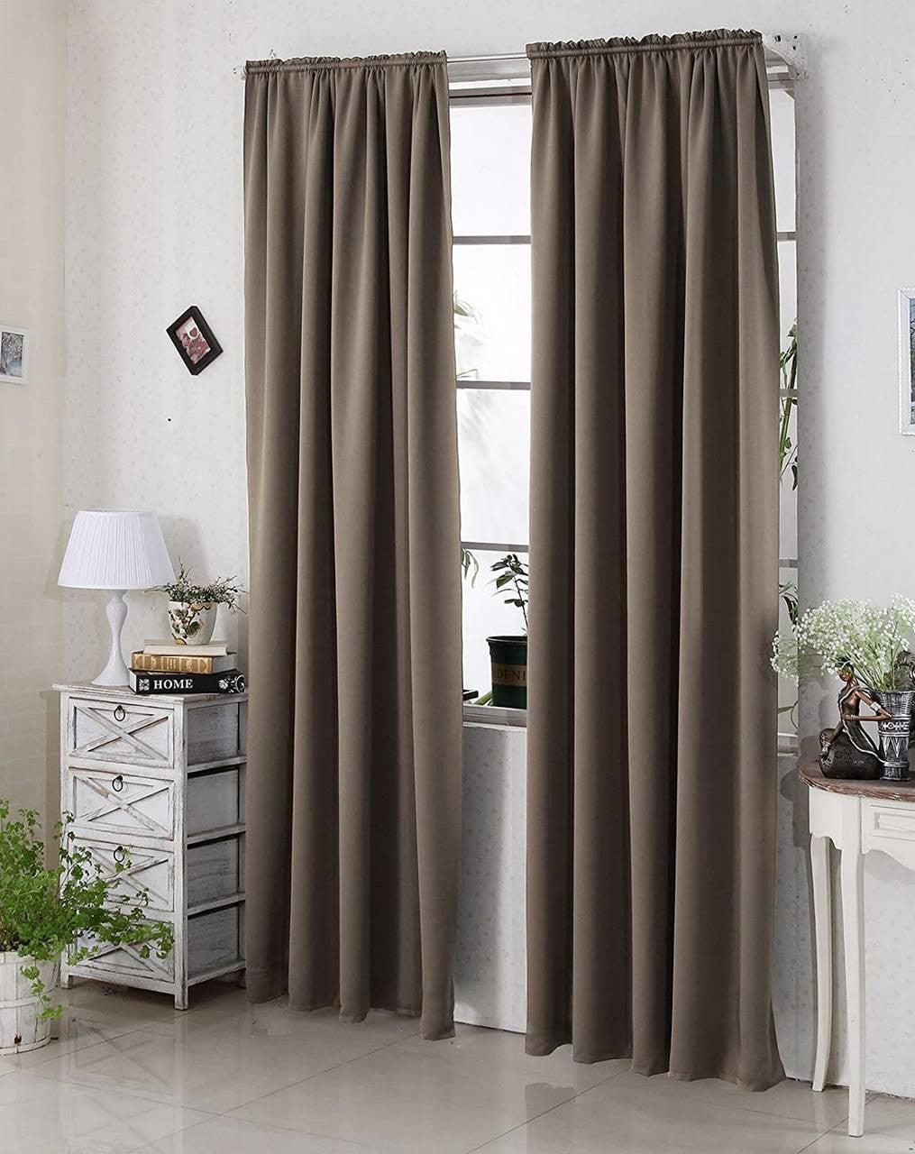 24goodz Blackout Curtains 250g/m² with Ruffle Tape (Set of 2) - Energy Saving & Sound Absorbing - 100% Polyester - Taupe - 135x245 cm