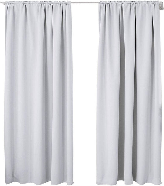 24goodz Blackout Curtains 250g/m² with Ruffle Tape (2 pieces) - Energy Saving & Sound Absorbing - 100% Polyester - For Home & Office - Grey-White 135x225 cm - ws