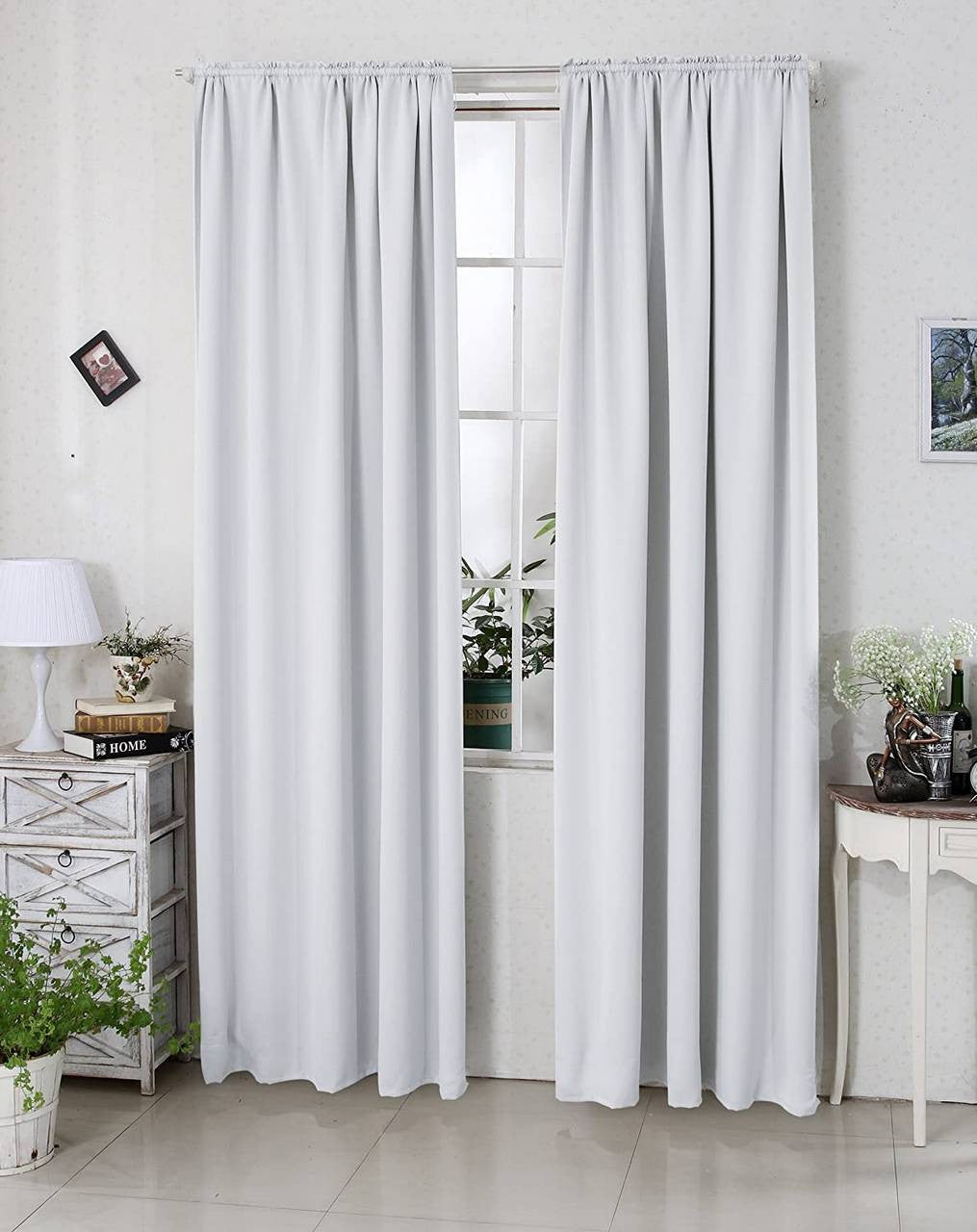 24goodz Blackout Curtains 250g/m² with Ruffle Tape (2 pieces) - Energy Saving & Sound Absorbing - 100% Polyester - For Home & Office - Grey-White 135x225 cm - ws