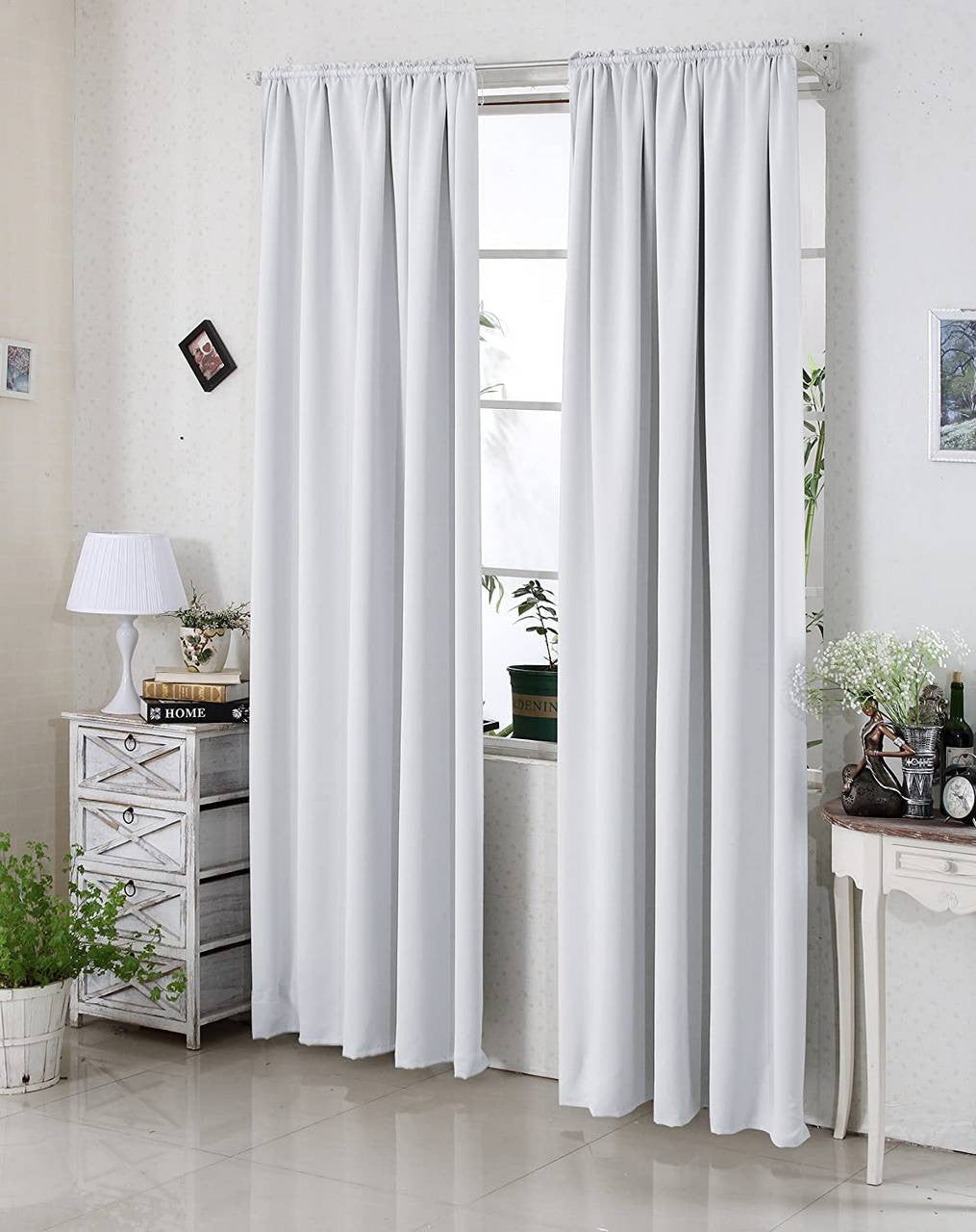 24goodz Blackout Curtains 250g/m² with Ruffle Tape (2 pcs) - Energy Saving - Sound Absorbing - 100% Polyester - Grey/White - 135x175 cm - ws