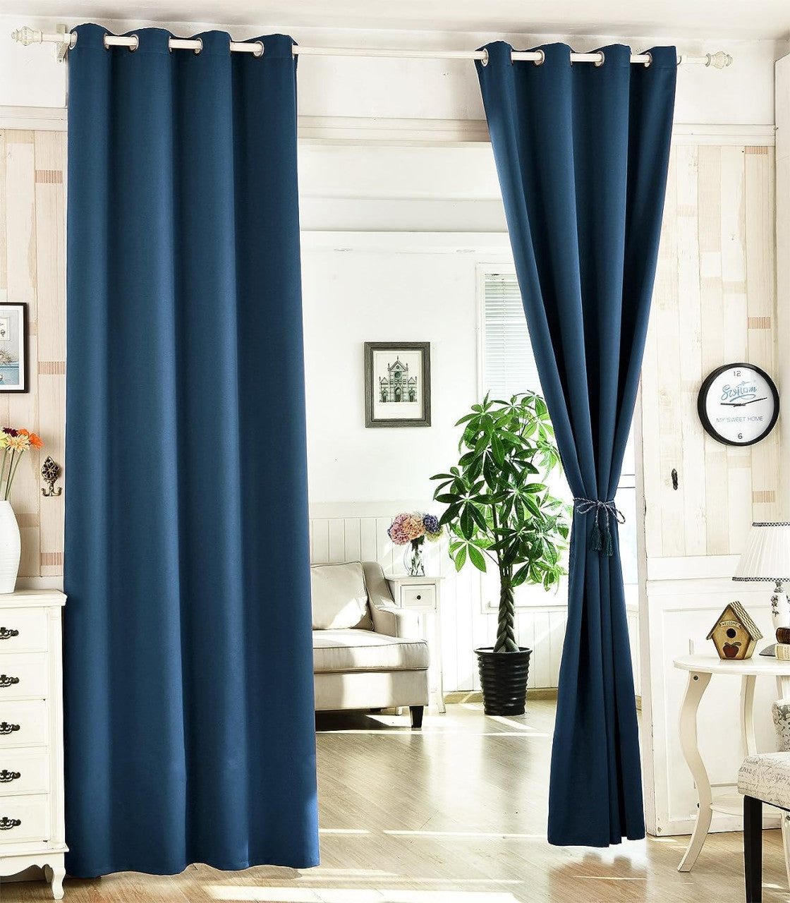24goodz Set of 2 Eyelet Curtains - Lightweight & Energy-Saving - 100% Polyester - For Home & Office - Dark Blue 135x225 cm - dbl