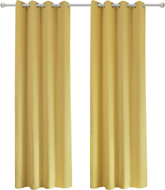 24goodz Set of 2 Eyelet Curtains - Lightweight and Soft - Energy-saving and Soundproof - 100% Polyester - Yellow - 135x225 cm - gb