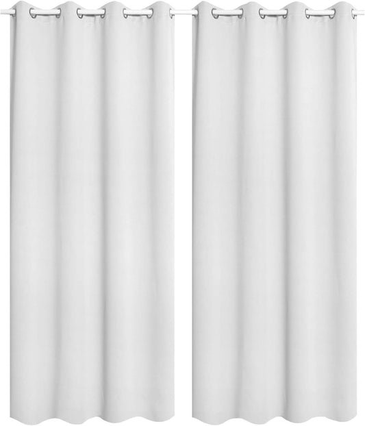 24goodz Set of 2 Eyelet Curtains - Lightweight & Energy-Saving - 100% Polyester - For Home & Office - White/Gray 135x225 cm - ws