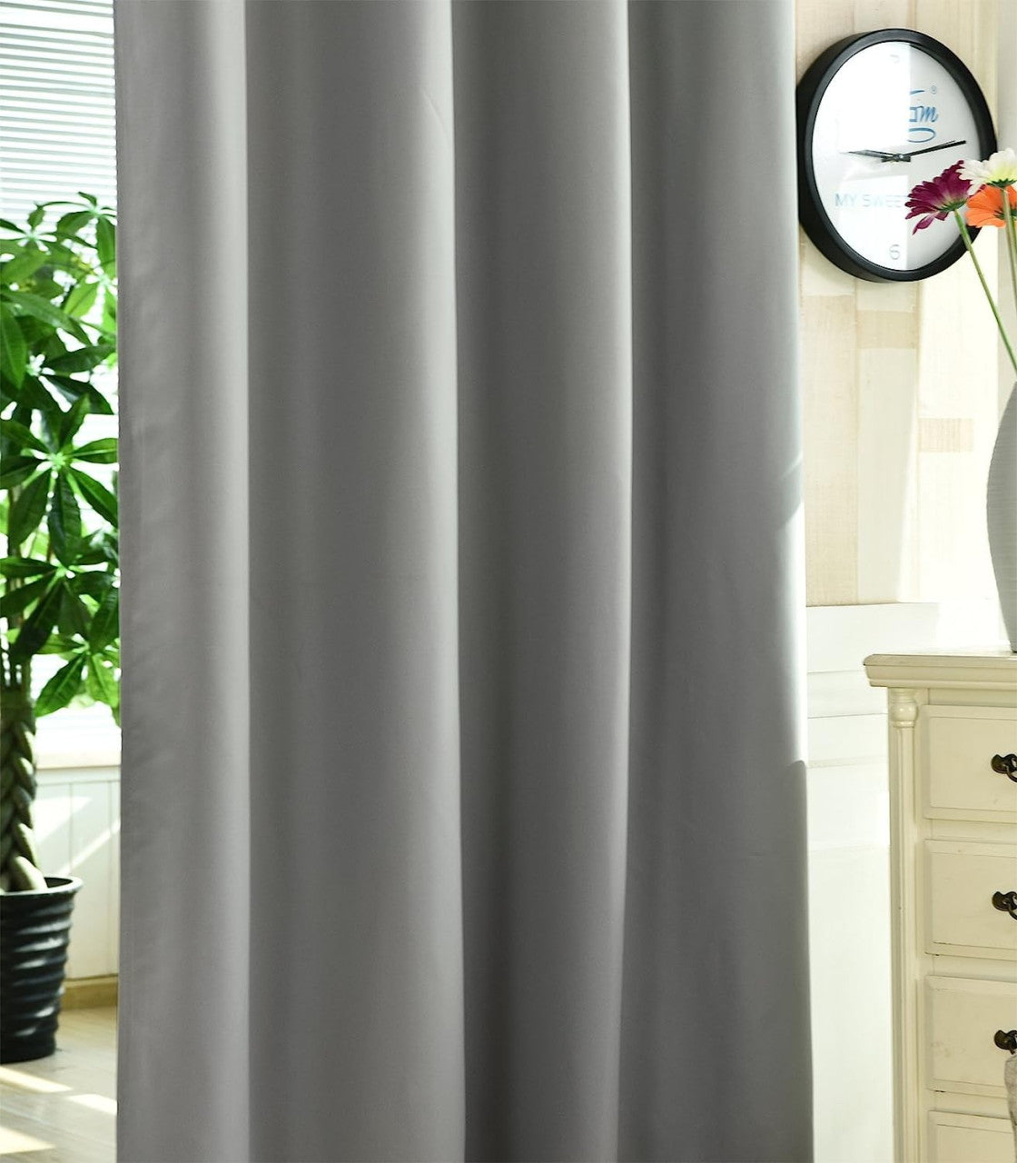 24goodz Set of 2 Eyelet Curtains - Lightweight and Energy-Saving - 100% Polyester - For Home and Office - Dark Grey 135x225 cm - dgr