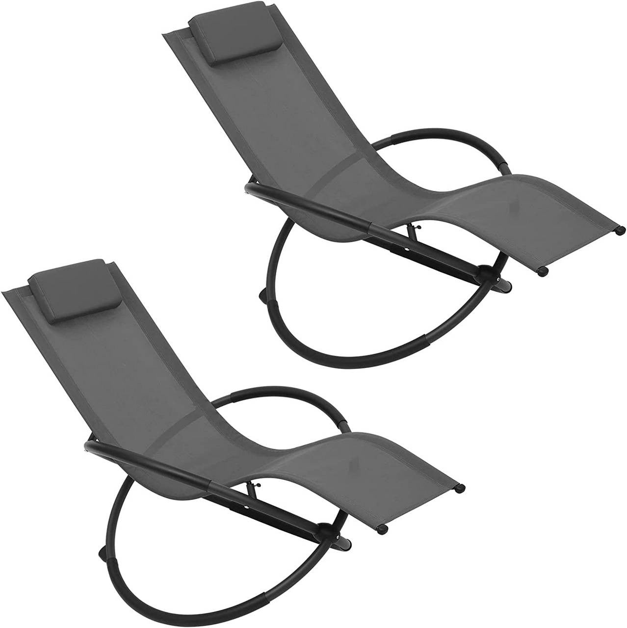 24goodz Set of 2 Garden Loungers - Rocking Comfort - Foldable - Textilene Fabric - For Outdoor Relaxation - Gray