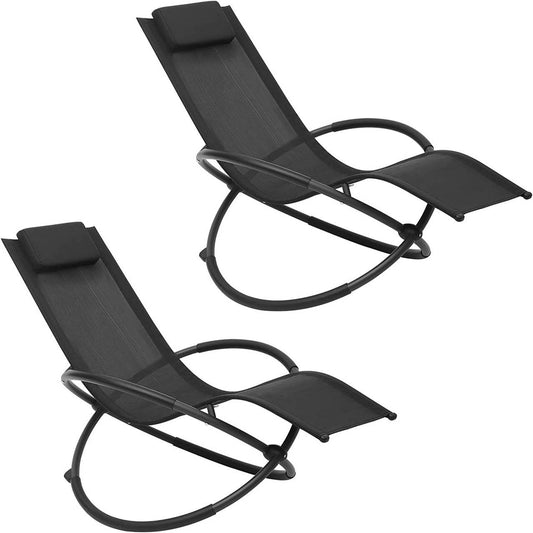 24goodz Set of 2 Garden Loungers - Comfortable Rocking Design - Foldable - Textilene Fabric - For Outdoor Relaxation - Gray/Black/Light Gray/Beige - sz