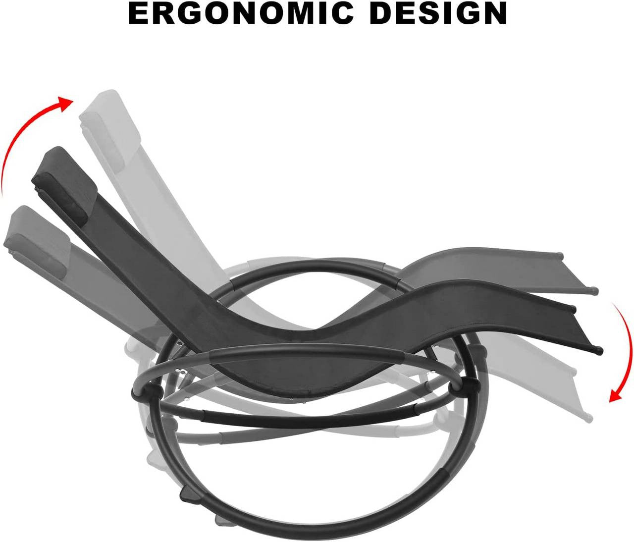 24goodz Set of 2 Garden Loungers - Comfortable Rocking Design - Foldable - Textilene Fabric - For Outdoor Relaxation - Gray/Black/Light Gray/Beige - sz