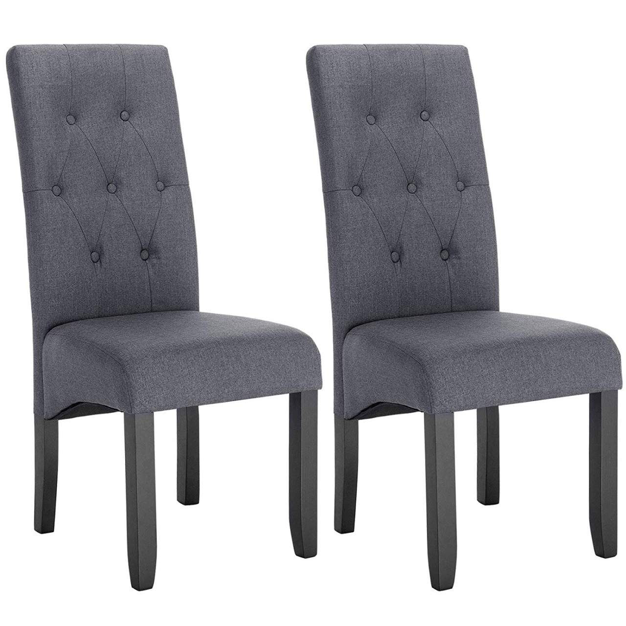 24goodz Upholstered Dining Chair Set of 2 - Ergonomic High Back Support - Solid Wood - For Dining Rooms - Dark Grey - dgr