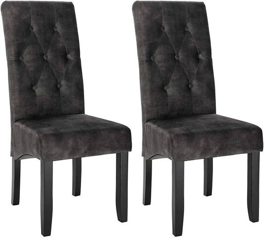 24goodz Set of 2 Dining Chairs with High Backrest - Elegant Velvet Upholstery - Solid Wood Legs - Dark Grey - dgr