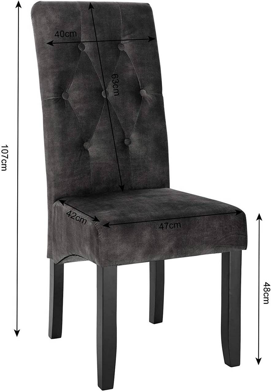 24goodz Set of 2 Dining Chairs with High Backrest - Elegant Velvet Upholstery - Solid Wood Legs - Dark Grey - dgr