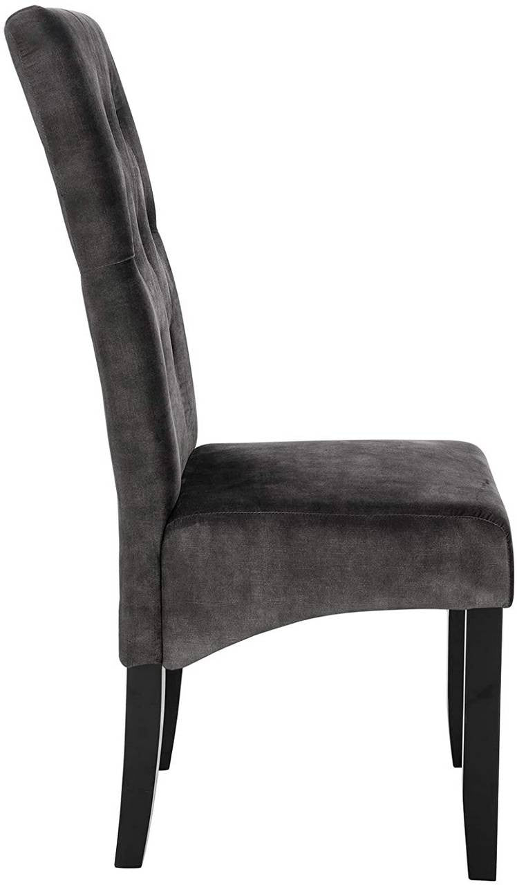 24goodz Set of 2 Dining Chairs with High Backrest - Elegant Velvet Upholstery - Solid Wood Legs - Dark Grey - dgr