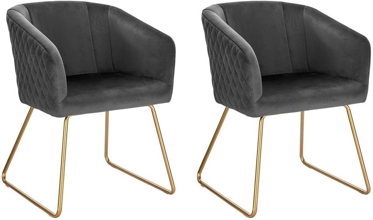 24goodz Set of 2 Dining Chairs with Armrests - Aesthetic & Ergonomic Design - Durable Metal Construction - Velvet - For Home & Office - Dark Grey - dgr