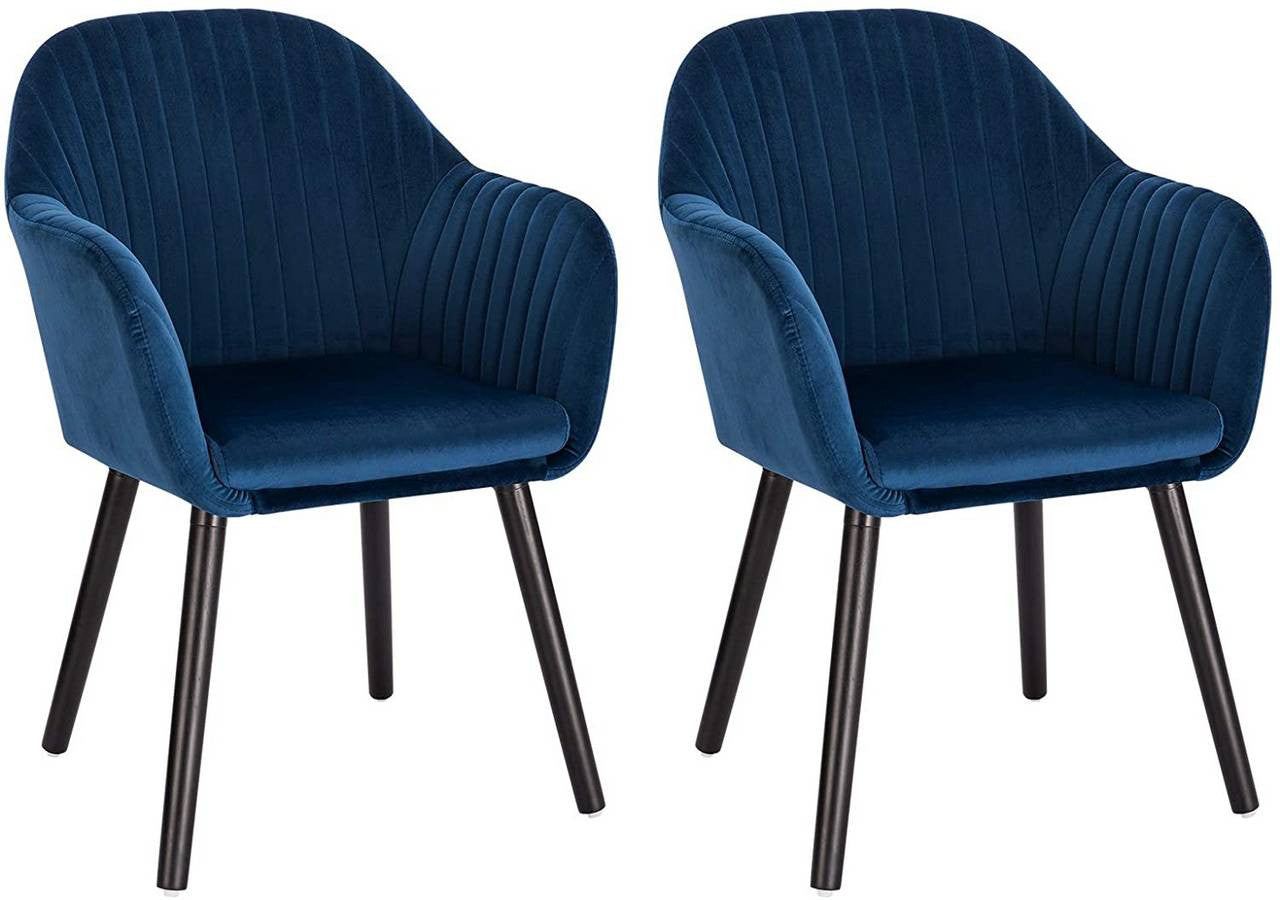 24goodz Upholstered Dining Chairs with Armrests - Ergonomic Support - Durable Velvet and Solid Wood - For Home Use - Blue