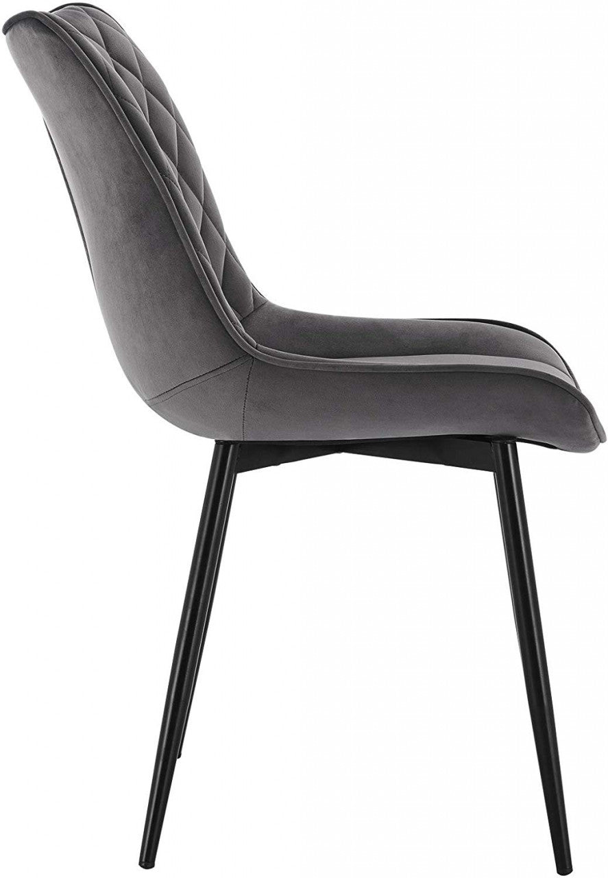 24goodz Set of 2 Dining Chairs - Ergonomic Comfort - Durable Velvet Upholstery - Dark Grey - dgr