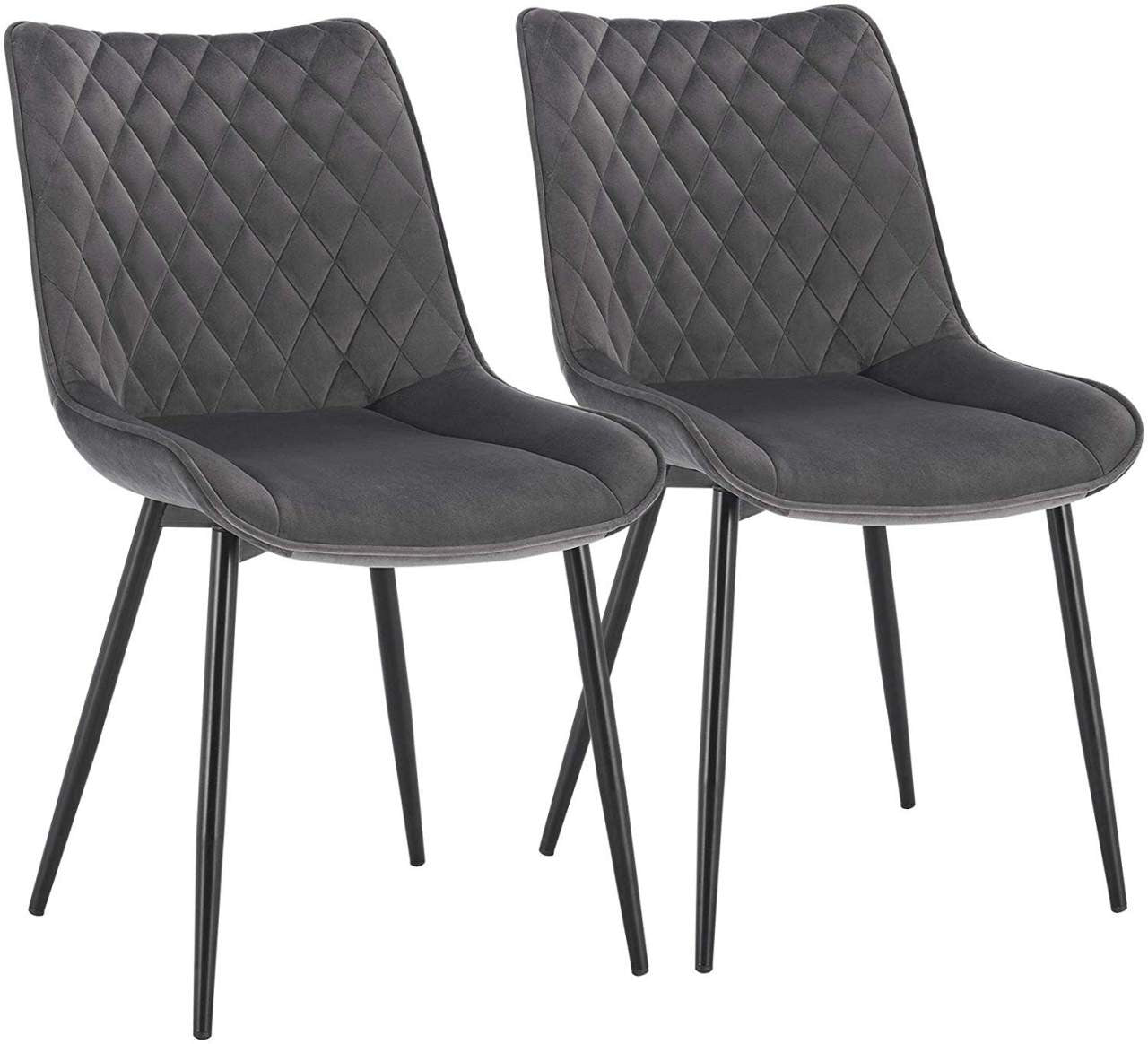 24goodz Set of 2 Dining Chairs - Ergonomic Comfort - Durable Velvet Upholstery - Dark Grey - dgr