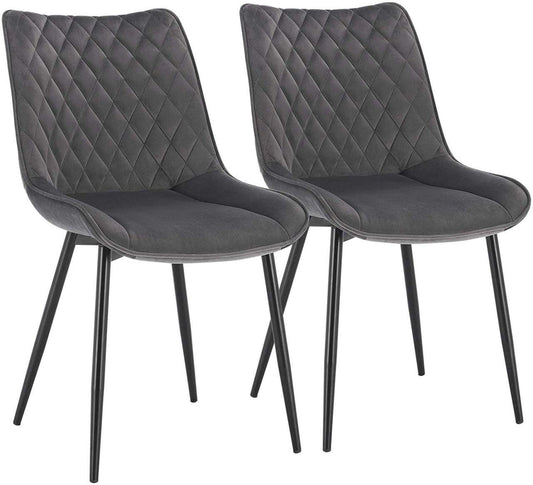 24goodz Set of 2 Dining Chairs - Ergonomic Comfort - Durable Velvet Upholstery - Dark Grey - dgr