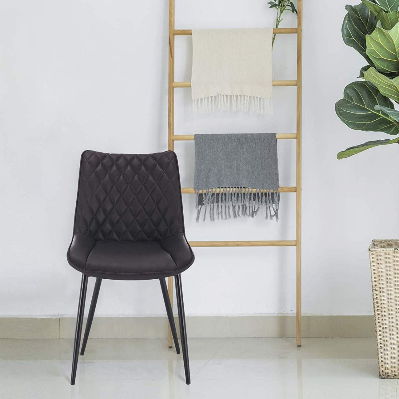 24goodz Set of 2 Dining Chairs - Ergonomic Comfort - Easy to Clean - Faux Leather - For Home Use - Anthracite
