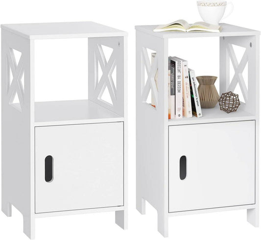 24goodz Nightstand with Open Compartment and Door - Spacious Storage - P2 MDF - For Bedroom or Living Room - White - ws