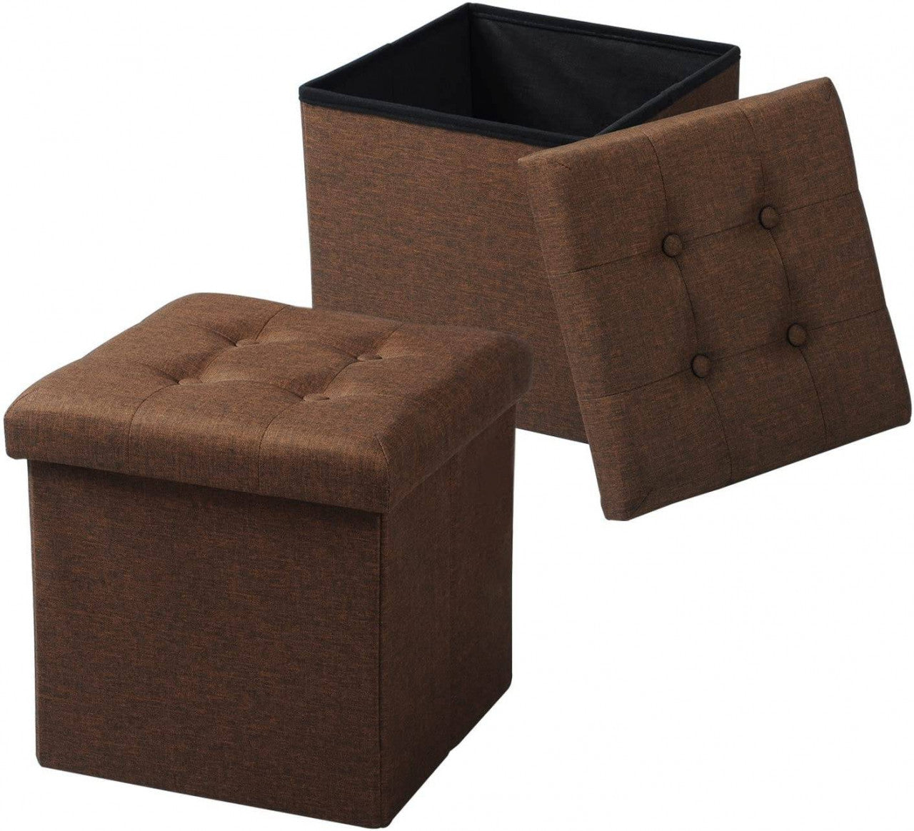 24goodz Set of 2 Foldable Ottomans with Storage - Space-Saving Design - MDF - For Home Use - Brown
