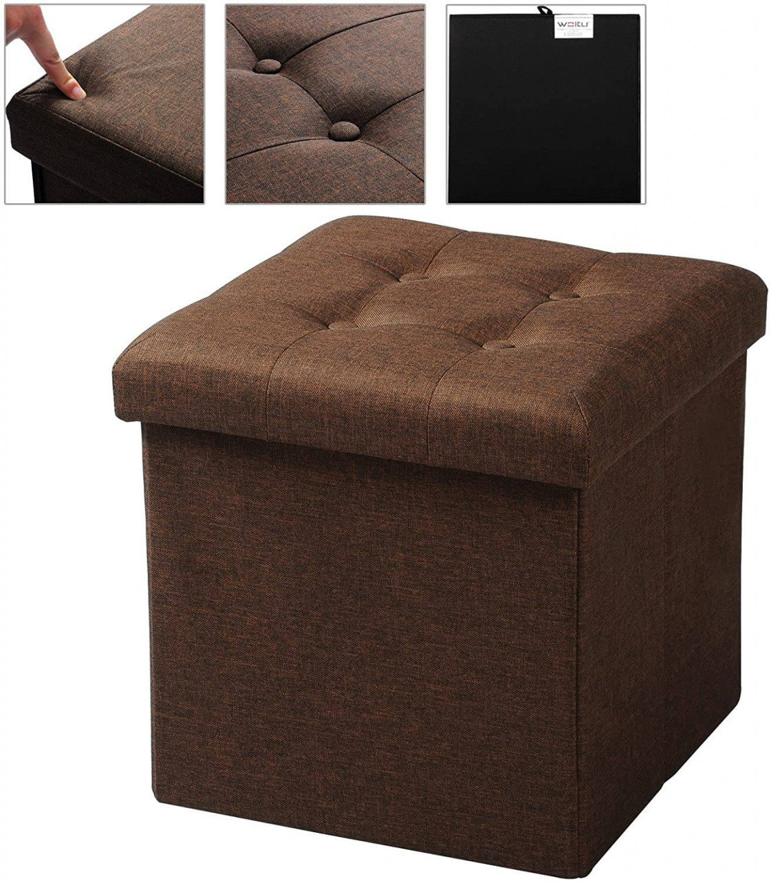 24goodz Set of 2 Foldable Ottomans with Storage - Space-Saving Design - MDF - For Home Use - Brown