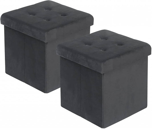 24goodz Set of 2 Ottomans SH69 Footstools with Storage - Versatile and Stylish - MDF - For Home Use - Grey