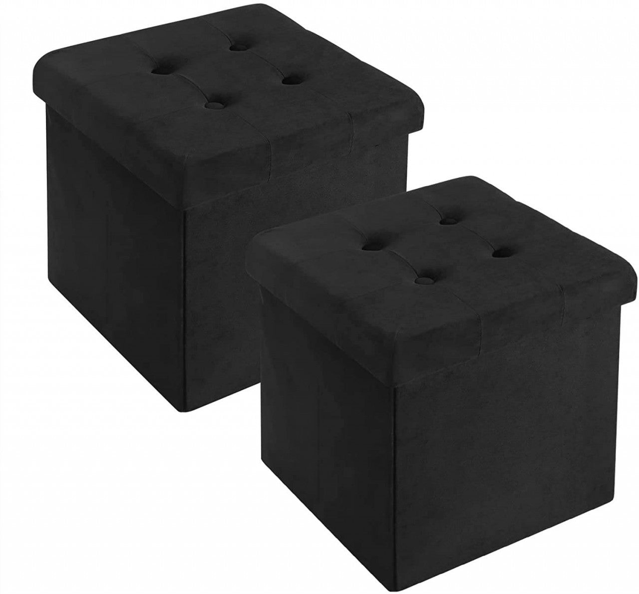 24goodz Set of 2 Ottomans - Stylish Storage Solution - Foldable Design - MDF and Velvet - Black/Gray - 37.5x37.5x38cm - sz