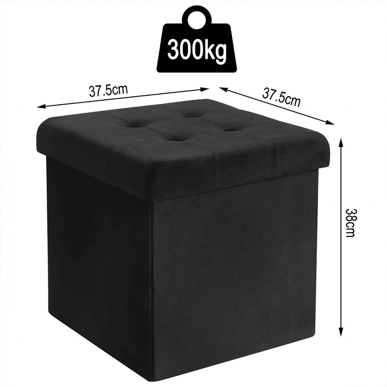 24goodz Set of 2 Ottomans - Stylish Storage Solution - Foldable Design - MDF and Velvet - Black/Gray - 37.5x37.5x38cm - sz